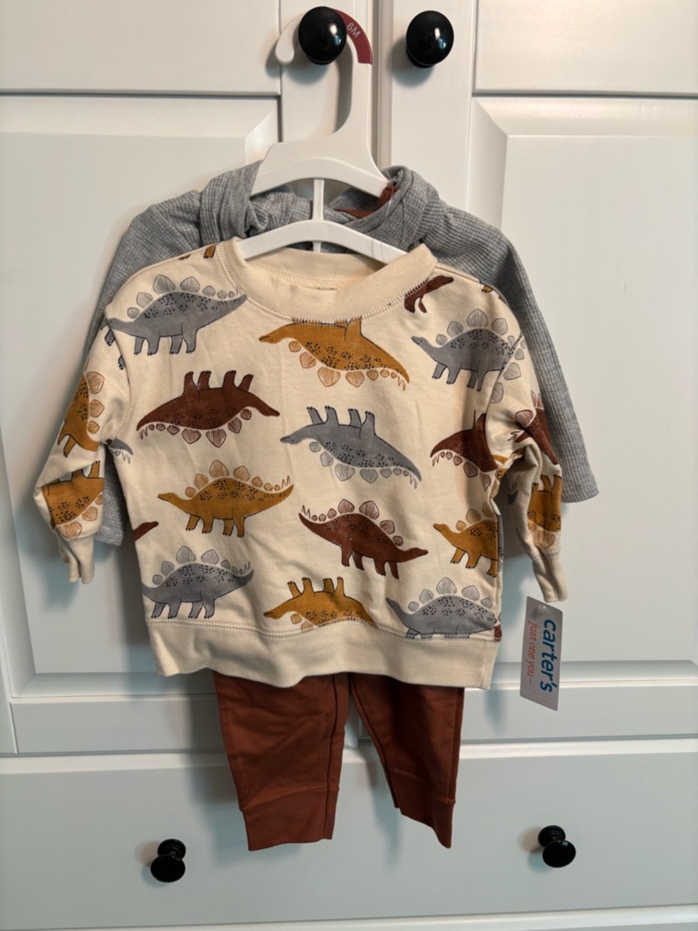 Carter's Cream Dinosaur Print Sweatshirt with Mustard, Brown & Gray Dino Accents